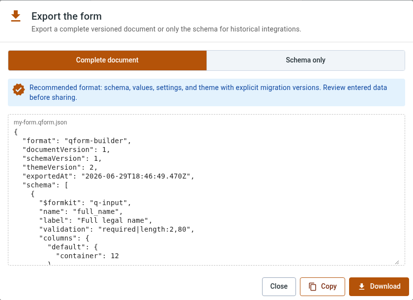 Versioned document export