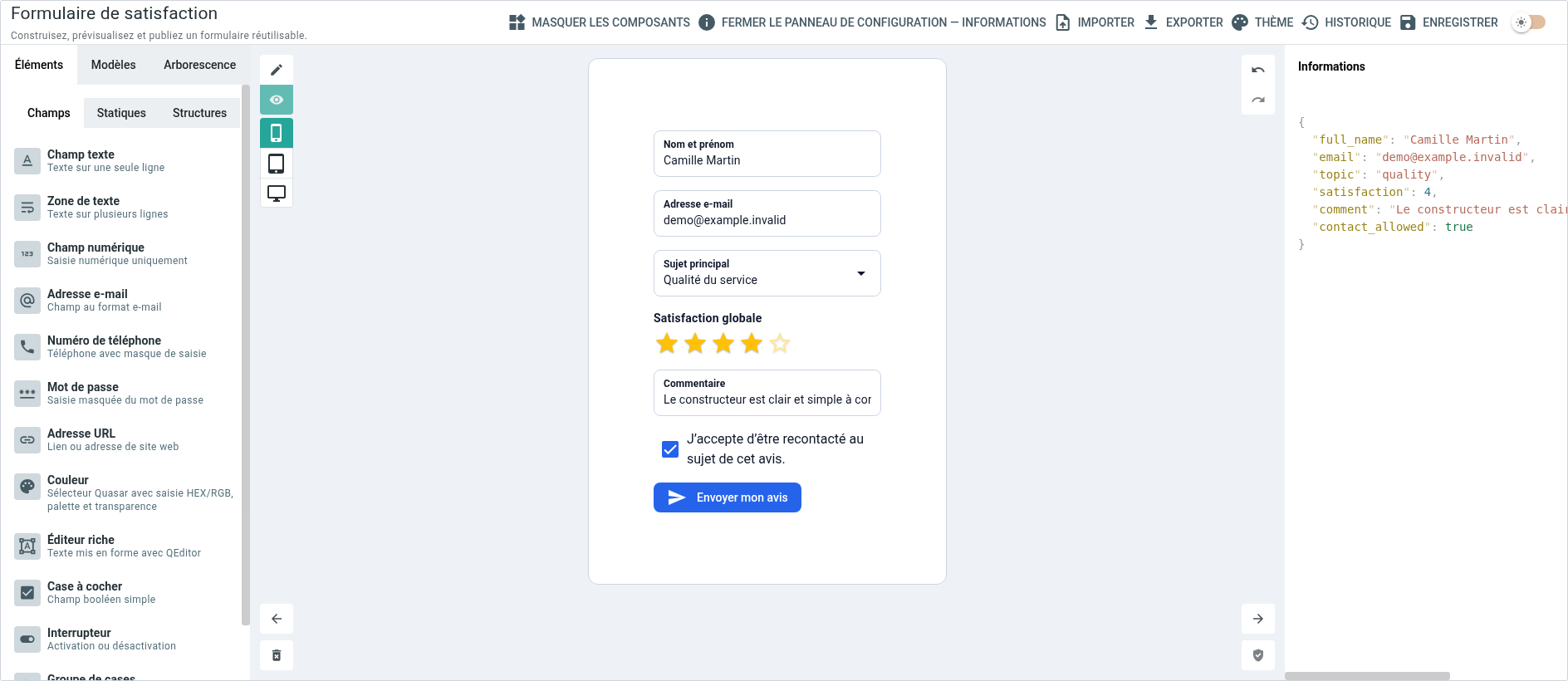Mode aperçu et valeurs synchronisées