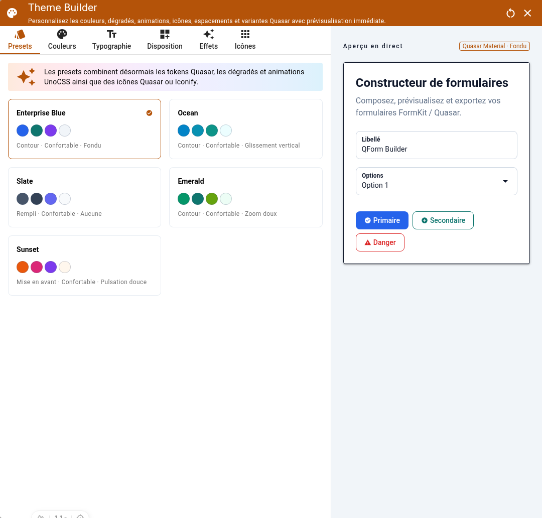 Theme Builder et prévisualisation