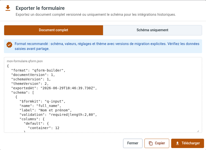 Export du document versionné